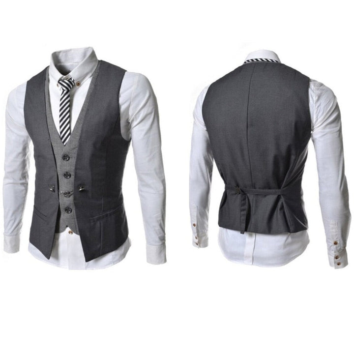"Elegant herr slim fit väst med V-hals, framhäver fysik, perfekt för formella tillfällen och vardag, polyesterblandning."