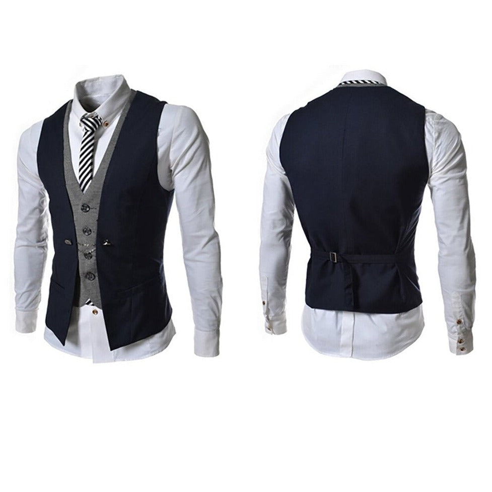 "Elegant herr slim fit väst med V-hals, framhäver fysik, perfekt för formella tillfällen och vardag, polyesterblandning."