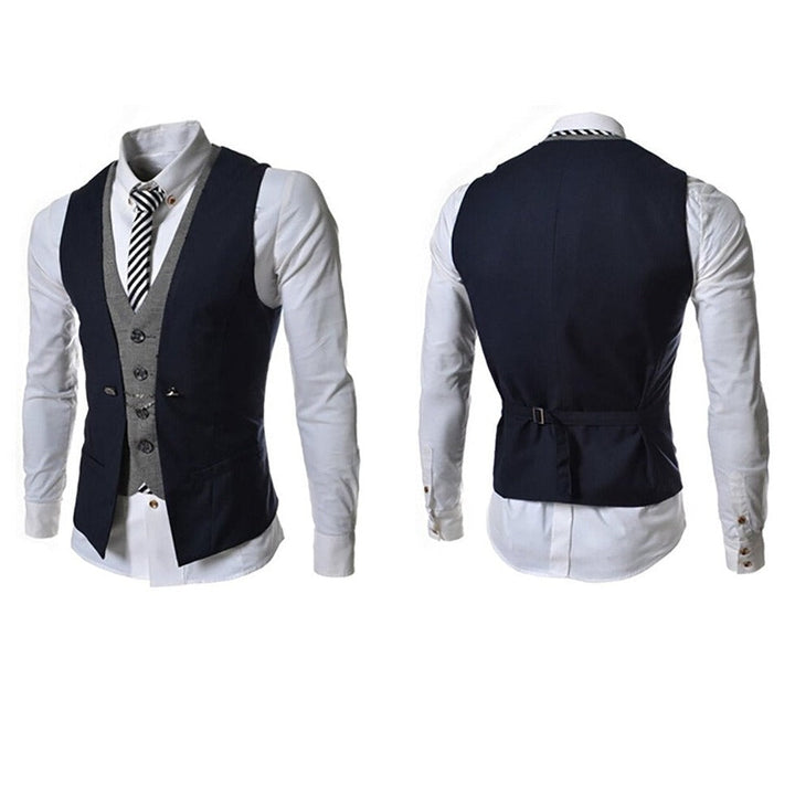 "Elegant herr slim fit väst med V-hals, framhäver fysik, perfekt för formella tillfällen och vardag, polyesterblandning."