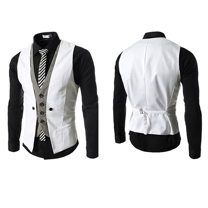 "Elegant herr slim fit väst med V-hals, framhäver fysik, perfekt för formella tillfällen och vardag, polyesterblandning."