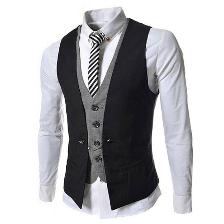 "Elegant herr slim fit väst med V-hals, framhäver fysik, perfekt för formella tillfällen och vardag, polyesterblandning."