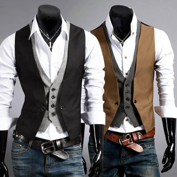 "Elegant herr slim fit väst med V-hals, framhäver fysik, perfekt för formella tillfällen och vardag, polyesterblandning."
