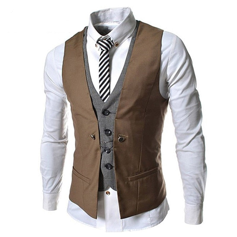 "Elegant herr slim fit väst med V-hals, framhäver fysik, perfekt för formella tillfällen och vardag, polyesterblandning."