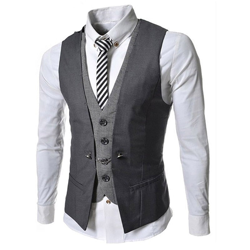 "Elegant herr slim fit väst med V-hals, framhäver fysik, perfekt för formella tillfällen och vardag, polyesterblandning."