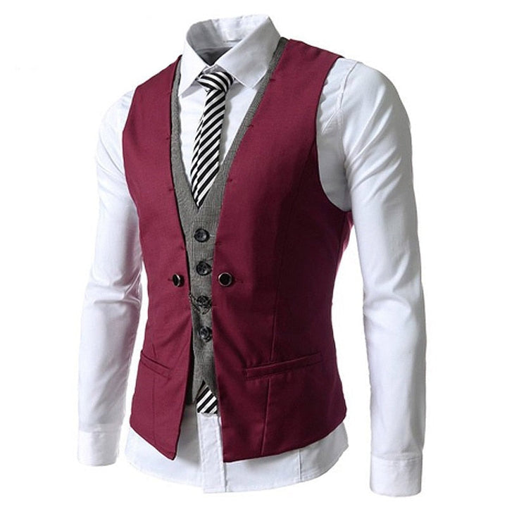 "Elegant herr slim fit väst med V-hals, framhäver fysik, perfekt för formella tillfällen och vardag, polyesterblandning."