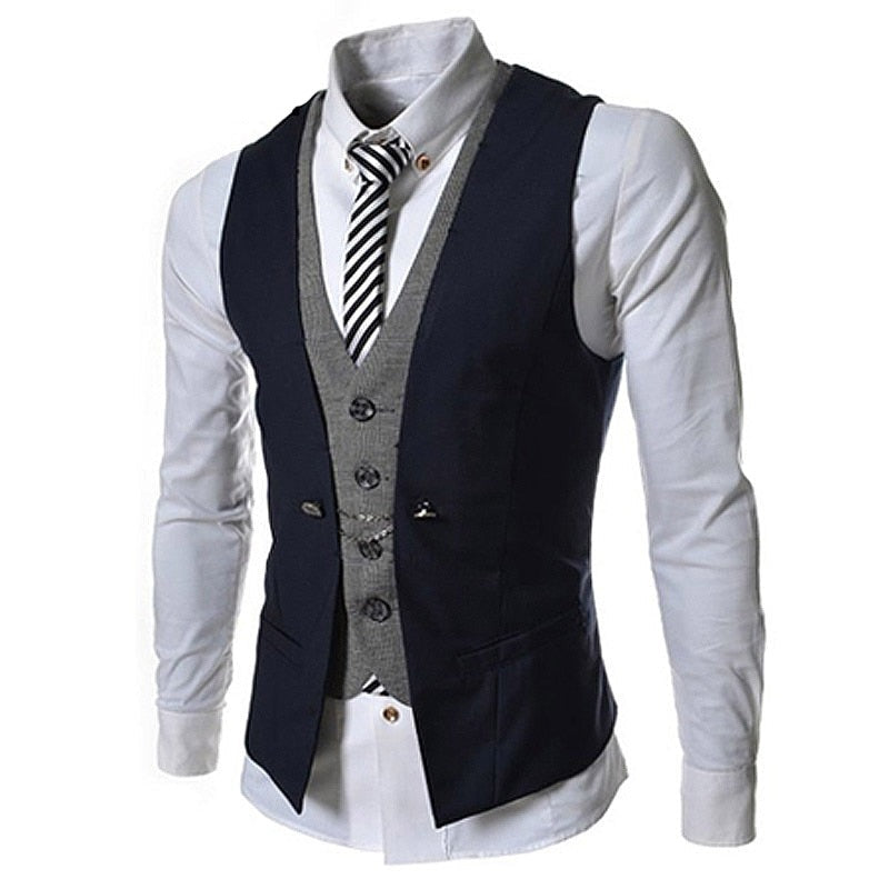 "Elegant herr slim fit väst med V-hals, framhäver fysik, perfekt för formella tillfällen och vardag, polyesterblandning."
