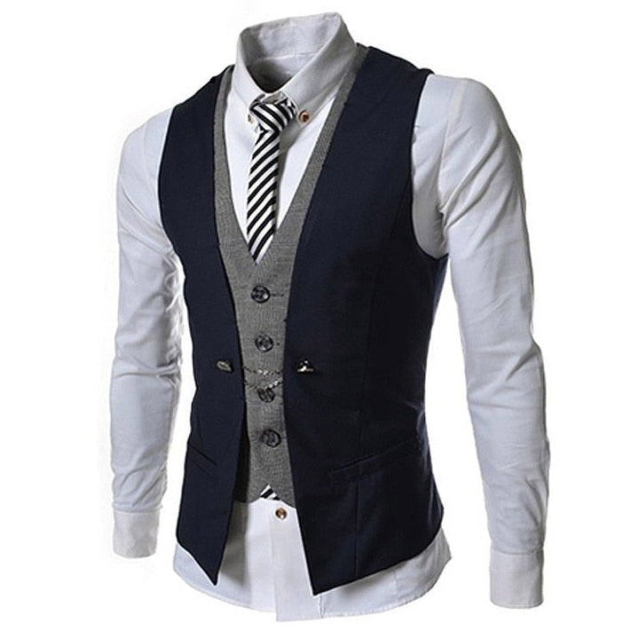"Elegant herr slim fit väst med V-hals, framhäver fysik, perfekt för formella tillfällen och vardag, polyesterblandning."