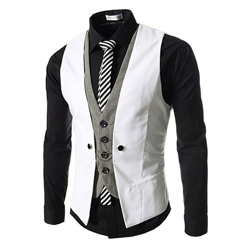 "Elegant herr slim fit väst med V-hals, framhäver fysik, perfekt för formella tillfällen och vardag, polyesterblandning."