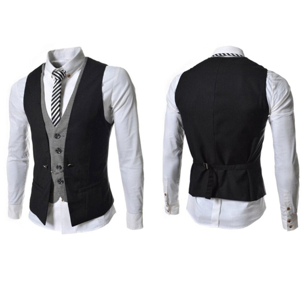"Elegant herr slim fit väst med V-hals, framhäver fysik, perfekt för formella tillfällen och vardag, polyesterblandning."