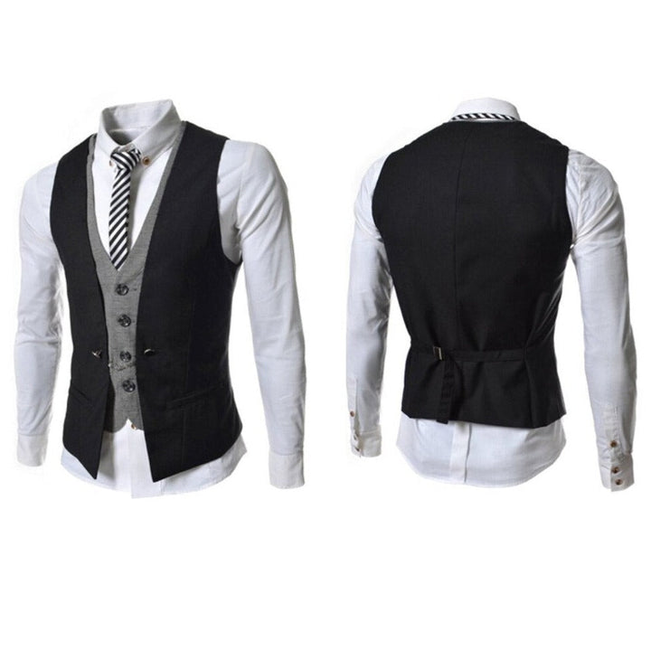 "Elegant herr slim fit väst med V-hals, framhäver fysik, perfekt för formella tillfällen och vardag, polyesterblandning."