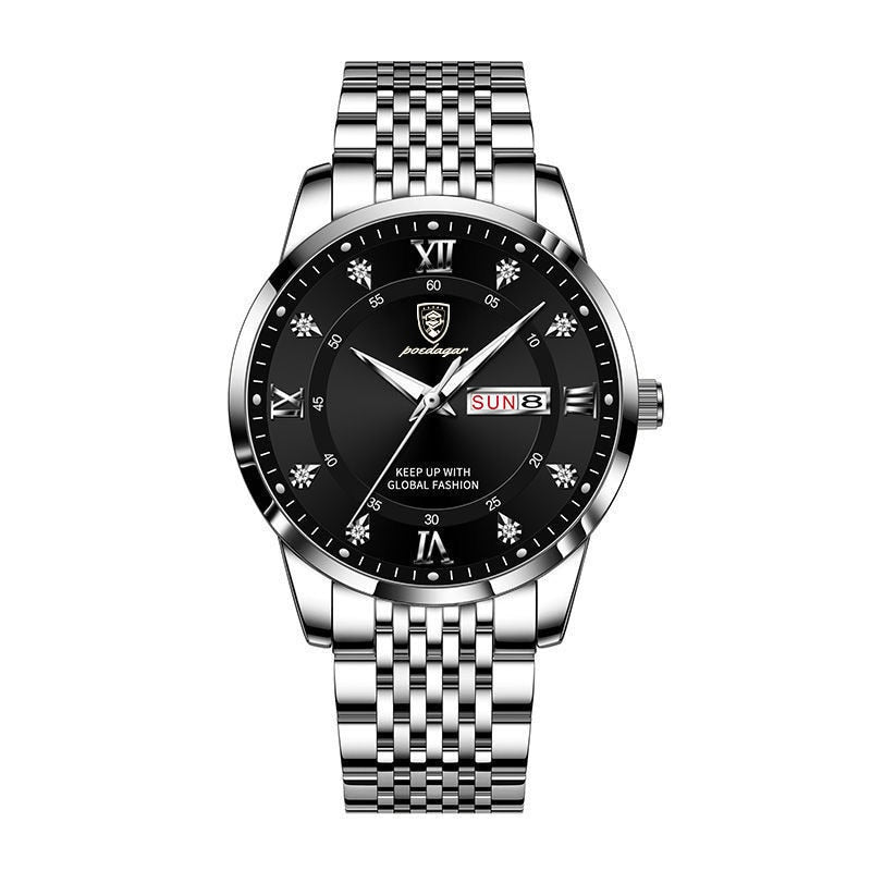 "Elegant herrklocka i rostfritt stål, multifunktion, 41 mm rund boett, stilrena färger, tidlös design för alla tillfällen"