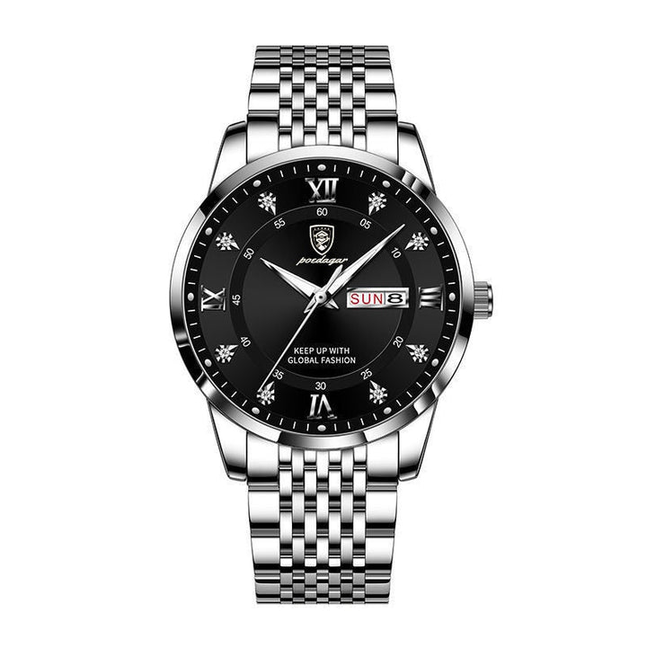 "Elegant herrklocka i rostfritt stål, multifunktion, 41 mm rund boett, stilrena färger, tidlös design för alla tillfällen"