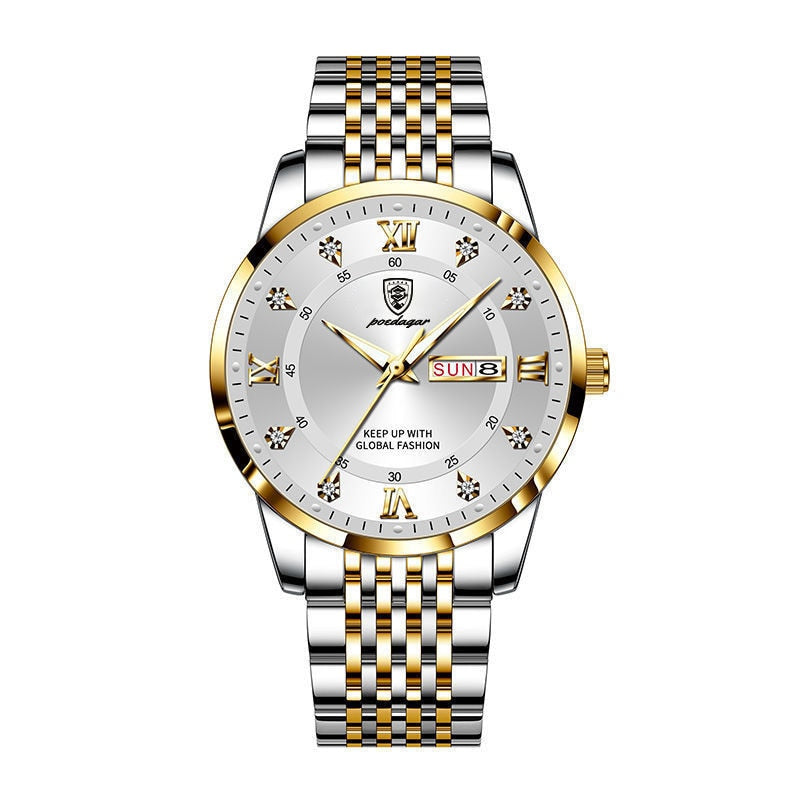 "Elegant herrklocka i rostfritt stål, multifunktion, 41 mm rund boett, stilrena färger, tidlös design för alla tillfällen"