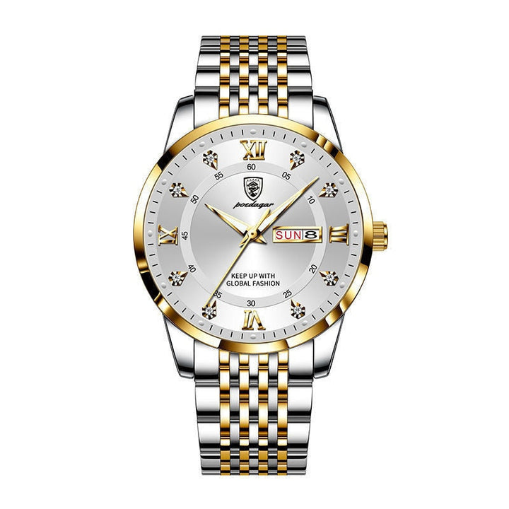 "Elegant herrklocka i rostfritt stål, multifunktion, 41 mm rund boett, stilrena färger, tidlös design för alla tillfällen"