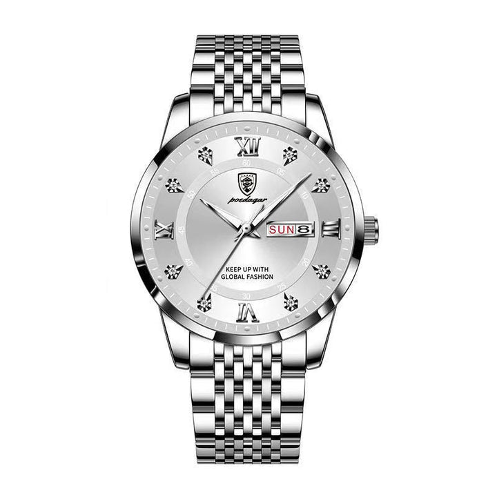 "Elegant herrklocka i rostfritt stål, multifunktion, 41 mm rund boett, stilrena färger, tidlös design för alla tillfällen"