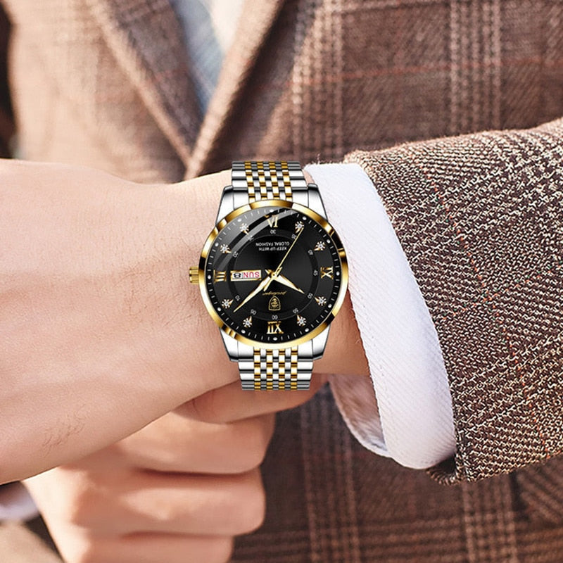 "Elegant herrklocka i rostfritt stål, multifunktion, 41 mm rund boett, stilrena färger, tidlös design för alla tillfällen"