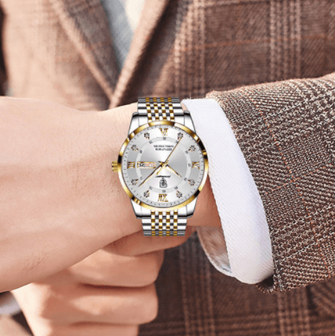 "Elegant herrklocka i rostfritt stål, multifunktion, 41 mm rund boett, stilrena färger, tidlös design för alla tillfällen"