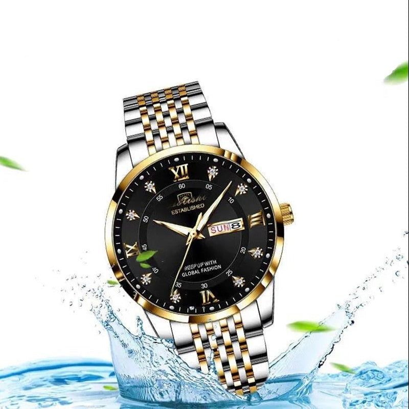 "Elegant herrklocka i rostfritt stål, multifunktion, 41 mm rund boett, stilrena färger, tidlös design för alla tillfällen"