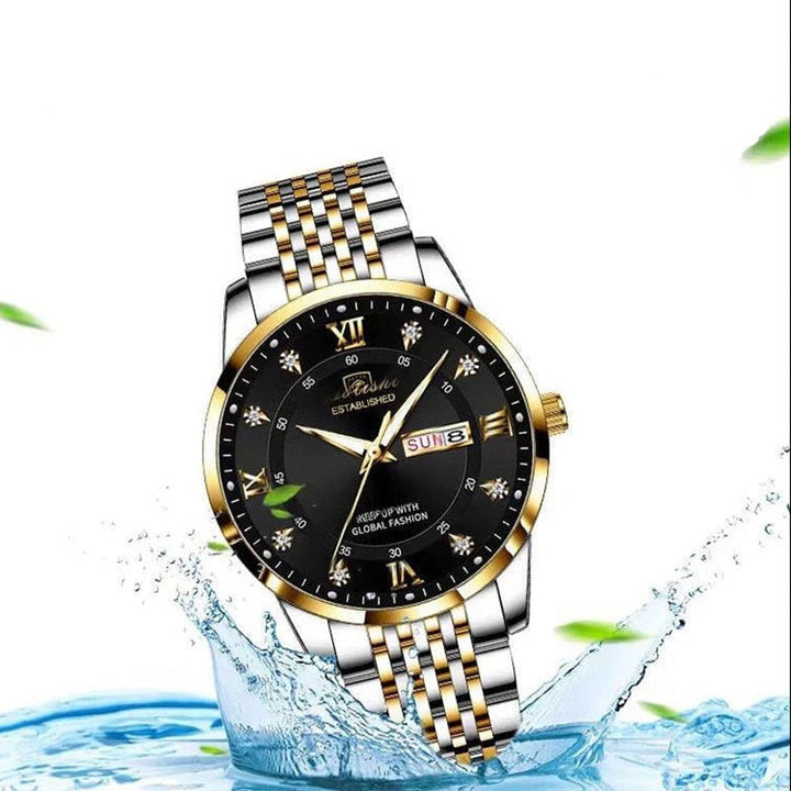 "Elegant herrklocka i rostfritt stål, multifunktion, 41 mm rund boett, stilrena färger, tidlös design för alla tillfällen"