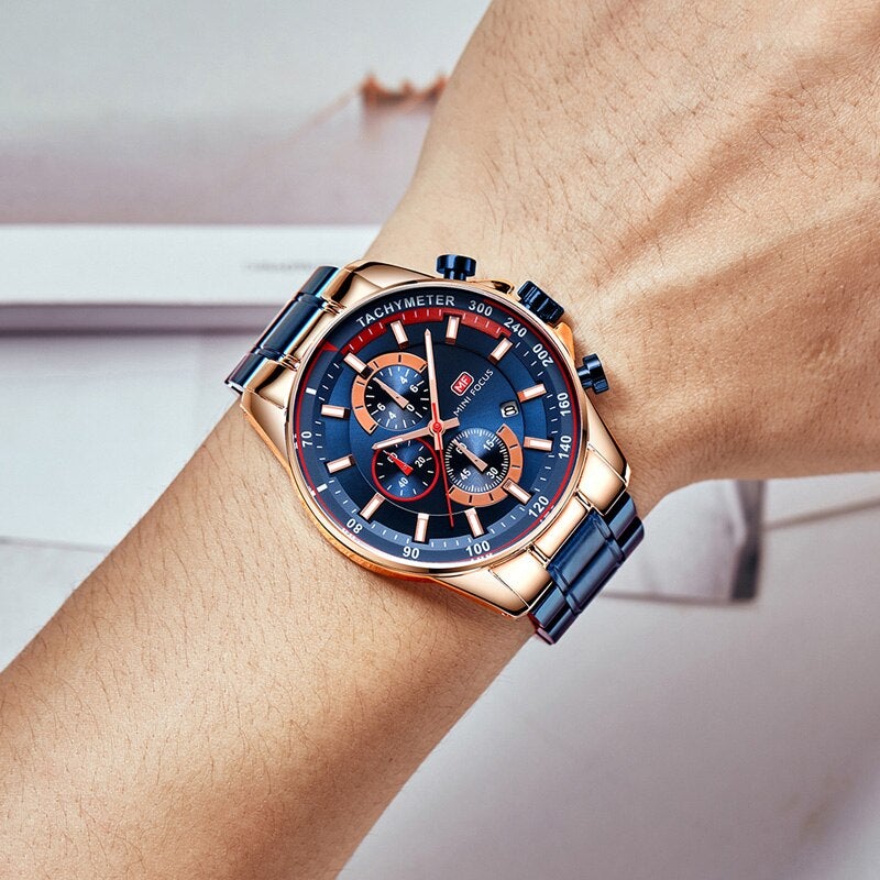 "Elegant herrklocka med japanskt kvartsur och chronograf, rostfritt stål, sömlös för affärer och vardag."