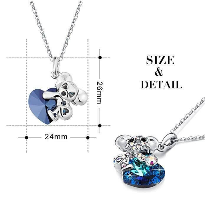 "Elegant koalabjörn halsband för kvinnor, blått hjärta av Swarovski-kristaller, detaljrikt design, smyckestillbehör."