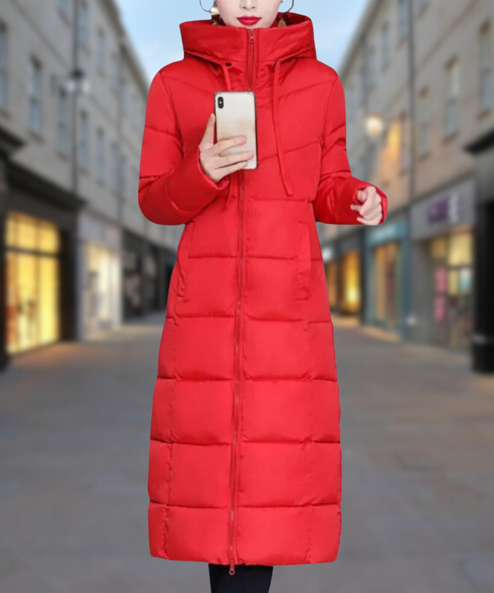 "Elegant lång damjacka, värmande och mångsidig för vardag och fest, perfekt för modern stil."
