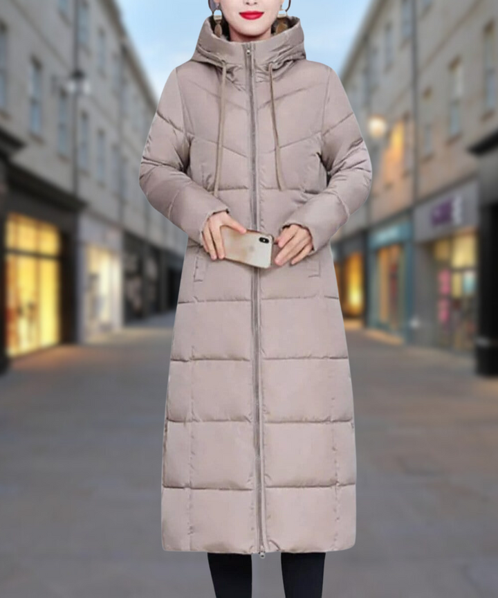 "Elegant lång damjacka, värmande och mångsidig för vardag och fest, perfekt för modern stil."