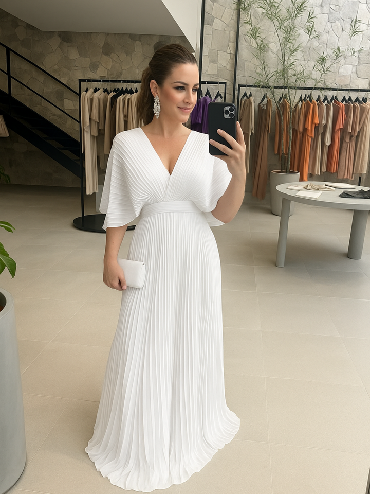 "Elegant plisserad dam maxi klänning för fest, tidlös design, flera färger, smickrande silhuett, polyester."