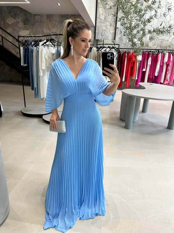 "Elegant plisserad dam maxi klänning för fest, tidlös design, flera färger, smickrande silhuett, polyester."
