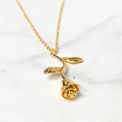 "Elegant rosehänge halsband för kvinnor i guld och silver, med delikat blomdesign som ger romantisk touch, kvinnor smycken."