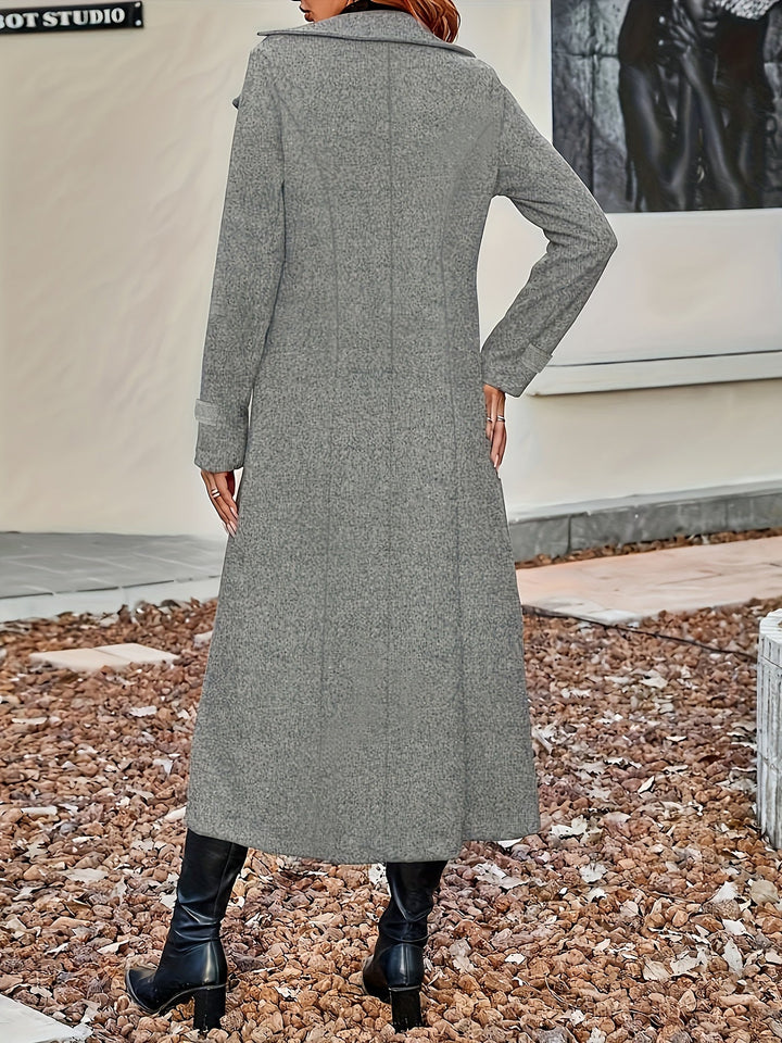 "Elegant vinterkappa dam med klassisk lapelkrage i svart, grå, grön, ljusbrun eller röd, perfekt för kalla dagar."