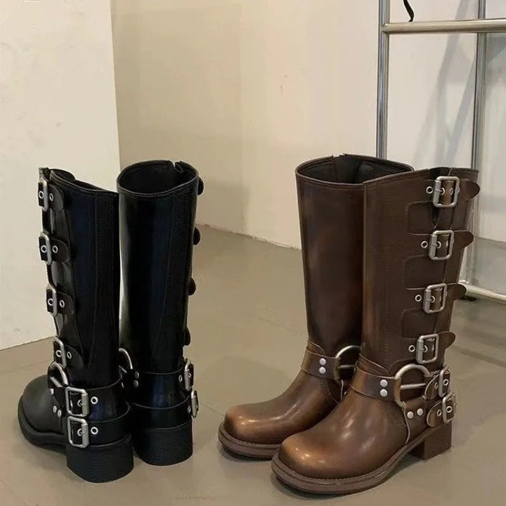 "Eleganta Western Cowboy-stövlar i brunt PU-läder för kvinnor, med mediumklack och klassiskt westernmönster för stil och komf