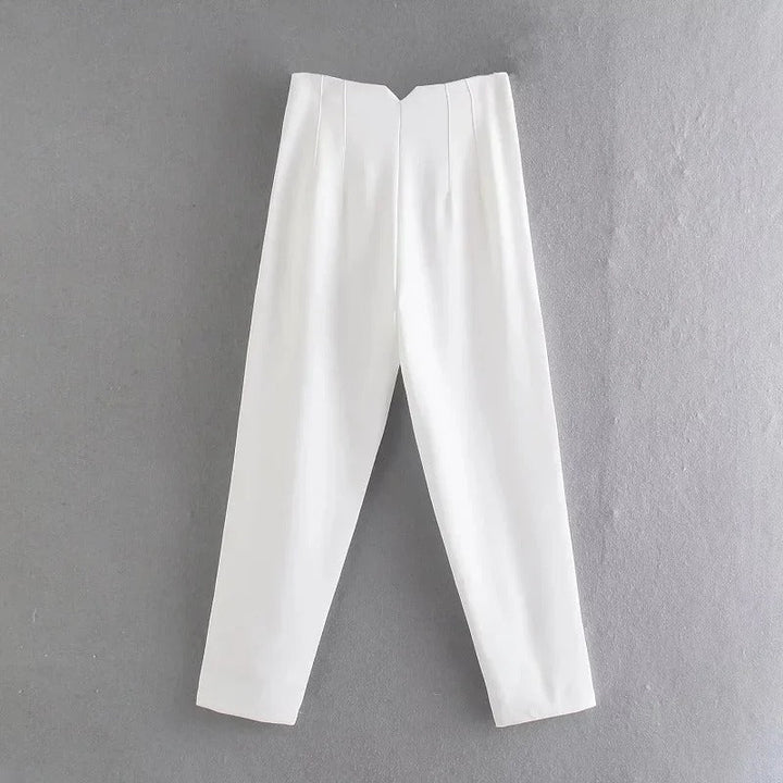 "Eleganta byxor med hög midja i premiumtyg för kvinnor, sofistikerad siluett i vackra färger."