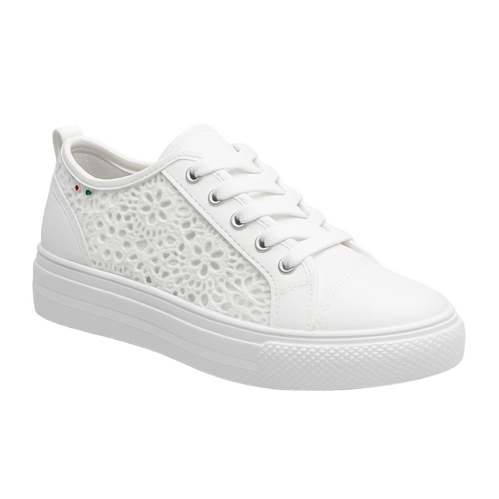 "Eleganta dam sneakers med öppen textur, mjuk textil och veterslutning. Perfekt andningsförmåga och komfort."
