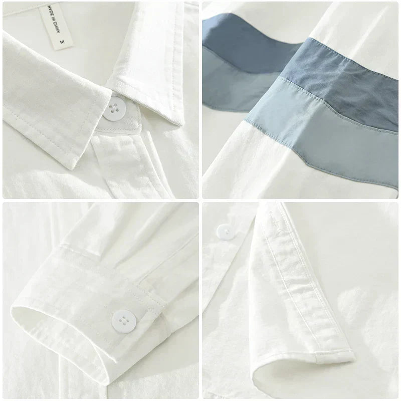 "Exklusiv patchwork herrskjorta i mjuk bomull för en stilren, avslappnad look. Perfekt för vardag och halv-formella tillfälle