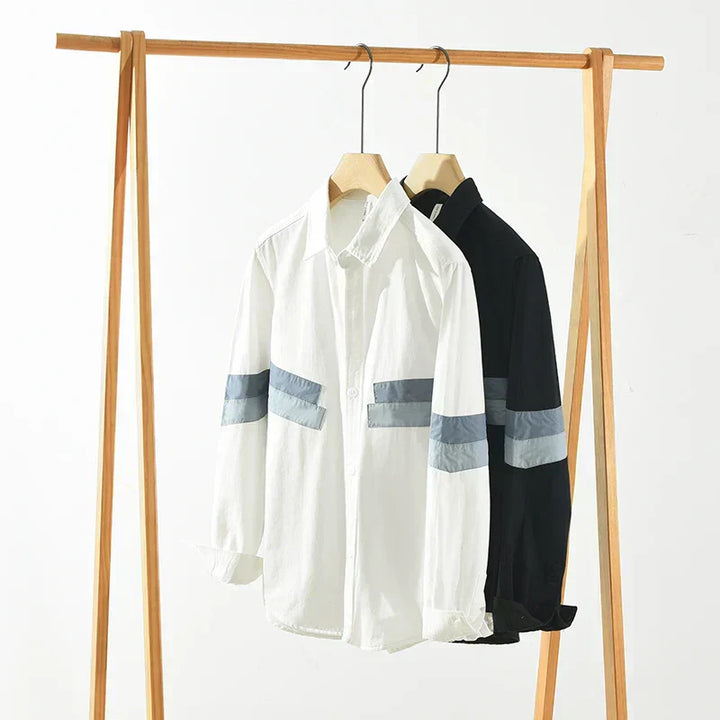 "Exklusiv patchwork herrskjorta i mjuk bomull för en stilren, avslappnad look. Perfekt för vardag och halv-formella tillfälle