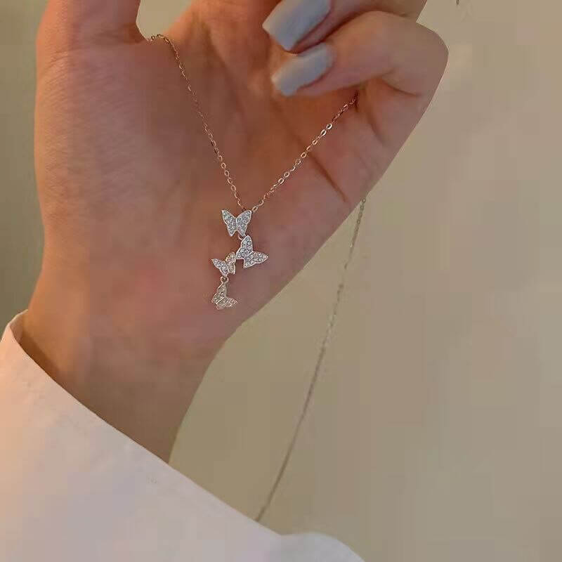 "Exklusivt set av fjärilssmycken i sterling silver för kvinnor, elegant design med zirkonsten, perfekt för daglig användning.