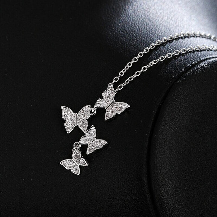 "Exklusivt set av fjärilssmycken i sterling silver för kvinnor, elegant design med zirkonsten, perfekt för daglig användning.