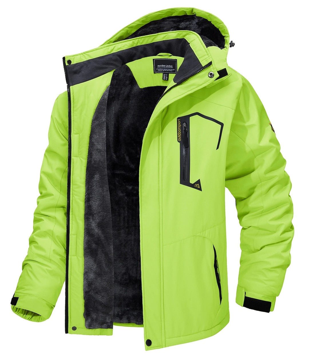 "Fleece skidjacka herrar, vindtät och vattentät, blå färg, huva, dragkedja, extra tjockt fleecefoder för vinterbruk."