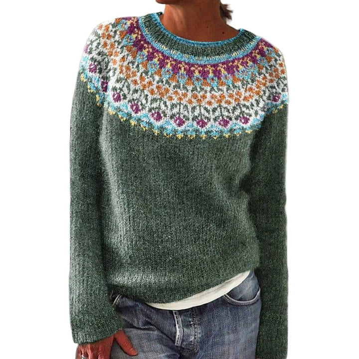 Flerfärgad kvinnors texturerad tröja med blommönster, smickrande passform, perfekt för vardag och fest.