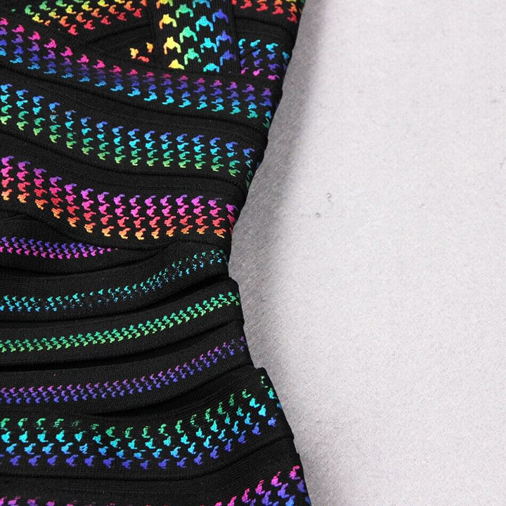 "Flerfärgad randig festklänning för kvinnor, bodycon-miniklänning med U-ringning, lyfter kurvor och komfort"
