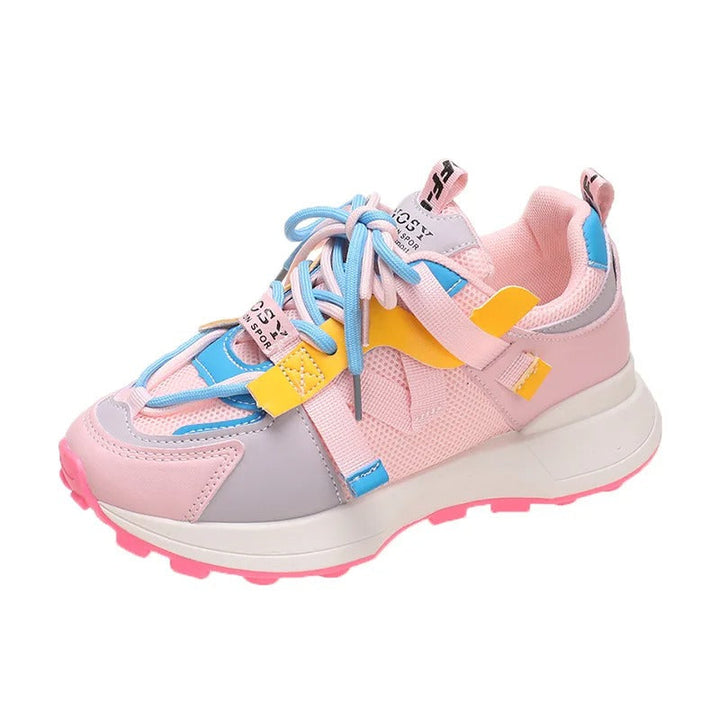 "Färgblock sneakers för kvinnor med plattformssula, rund tå och snörning, i trendiga färger för en stilfull look."