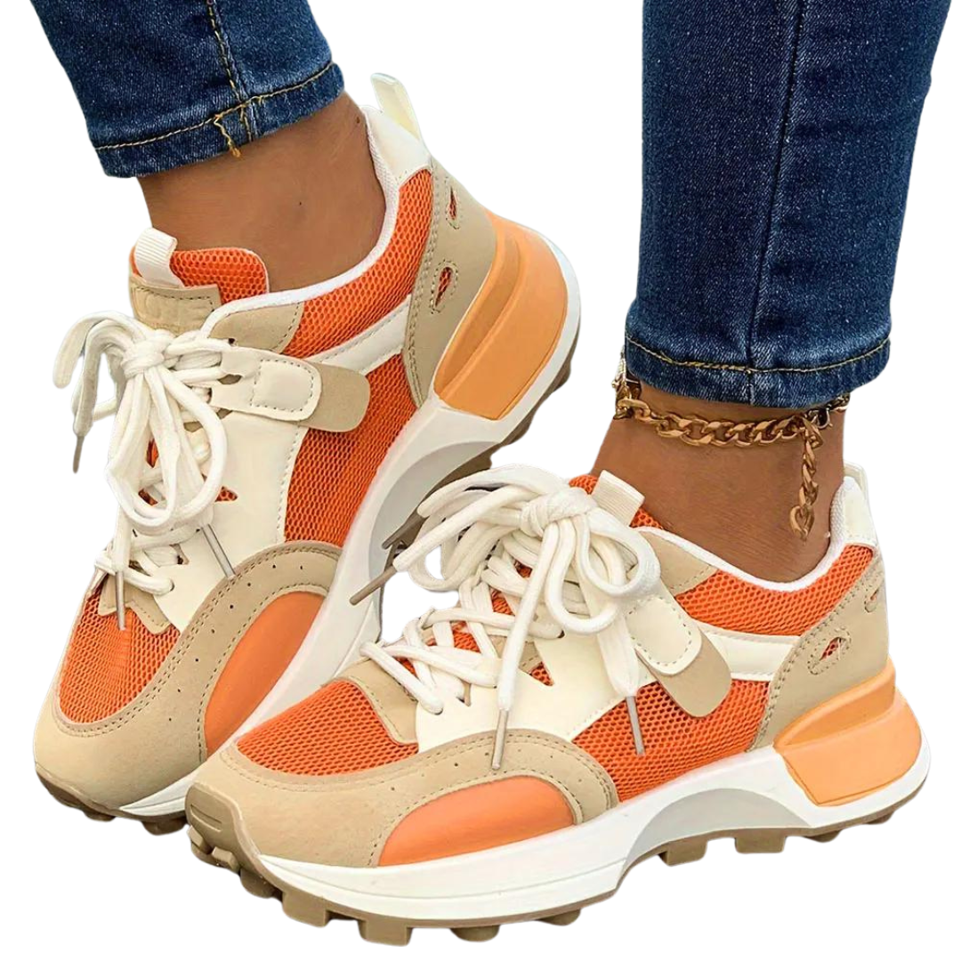 "Färgblock sneakers för kvinnor med plattformssula, rund tå och snörning, i trendiga färger för en stilfull look."
