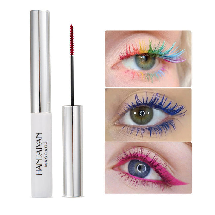"Färgglad vattentät mascara på borste, ger långa fransar, panoramaeffekt, slank design, för separation och klumpfri look."