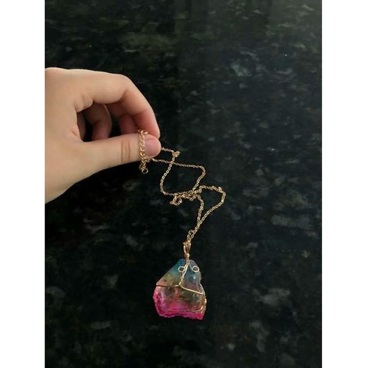 "Färgglatt regnbågskvarts halsband med guldtråd, oregelbunden kristall, för kvinnor, elegant och naturligt smycke"