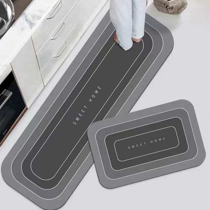 "Halkfri golvmatta i diatomélera, superabsorberande med modern design för säkra badrumsgolv, finns i flera färger."