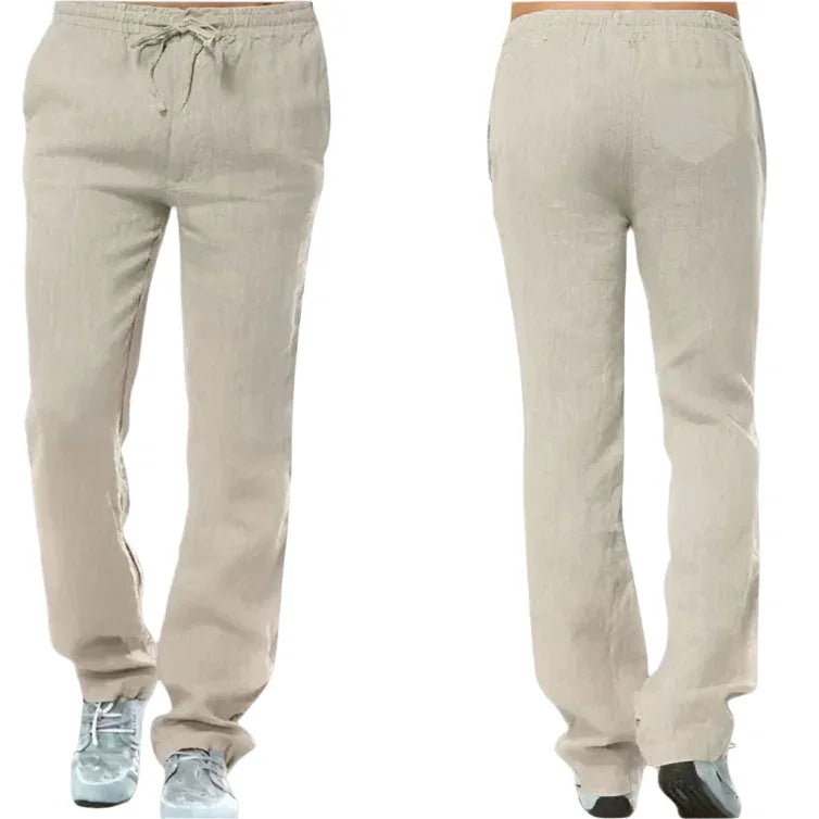Herr Casual linnebyxor med justerbart midjeband, elastiskt och ventilerande tyg, perfekt för stil och komfort.