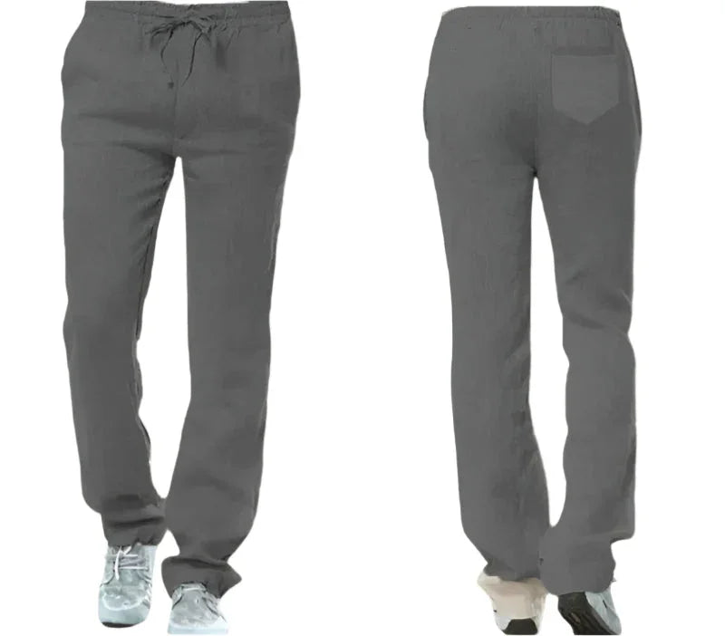 Herr Casual linnebyxor med justerbart midjeband, elastiskt och ventilerande tyg, perfekt för stil och komfort.