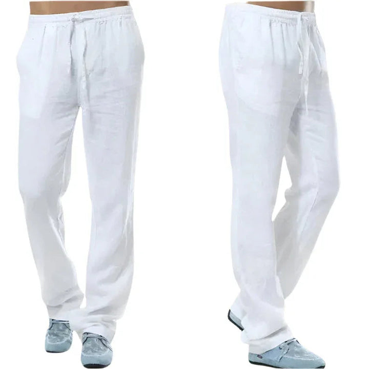 Herr Casual linnebyxor med justerbart midjeband, elastiskt och ventilerande tyg, perfekt för stil och komfort.