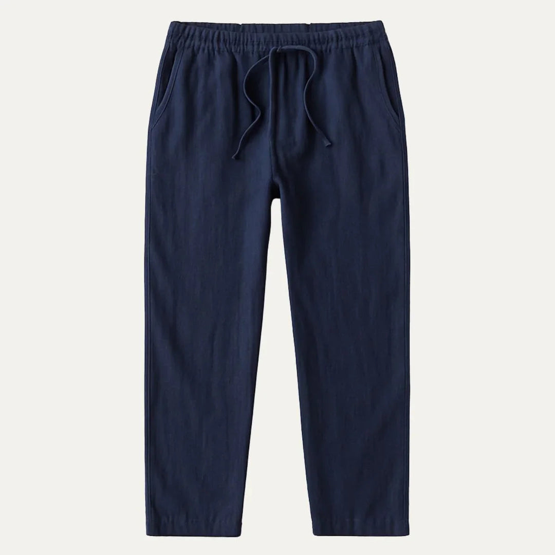 Herr Casual linnebyxor med justerbart midjeband, elastiskt och ventilerande tyg, perfekt för stil och komfort.